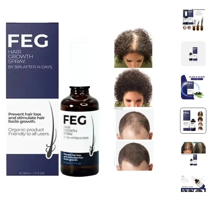 FEG Hair Growth Spray + Derma Rolller Gift For Both Men and Women