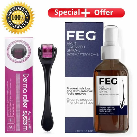 FEG Hair Growth Spray + Derma Rolller Gift For Both Men and Women